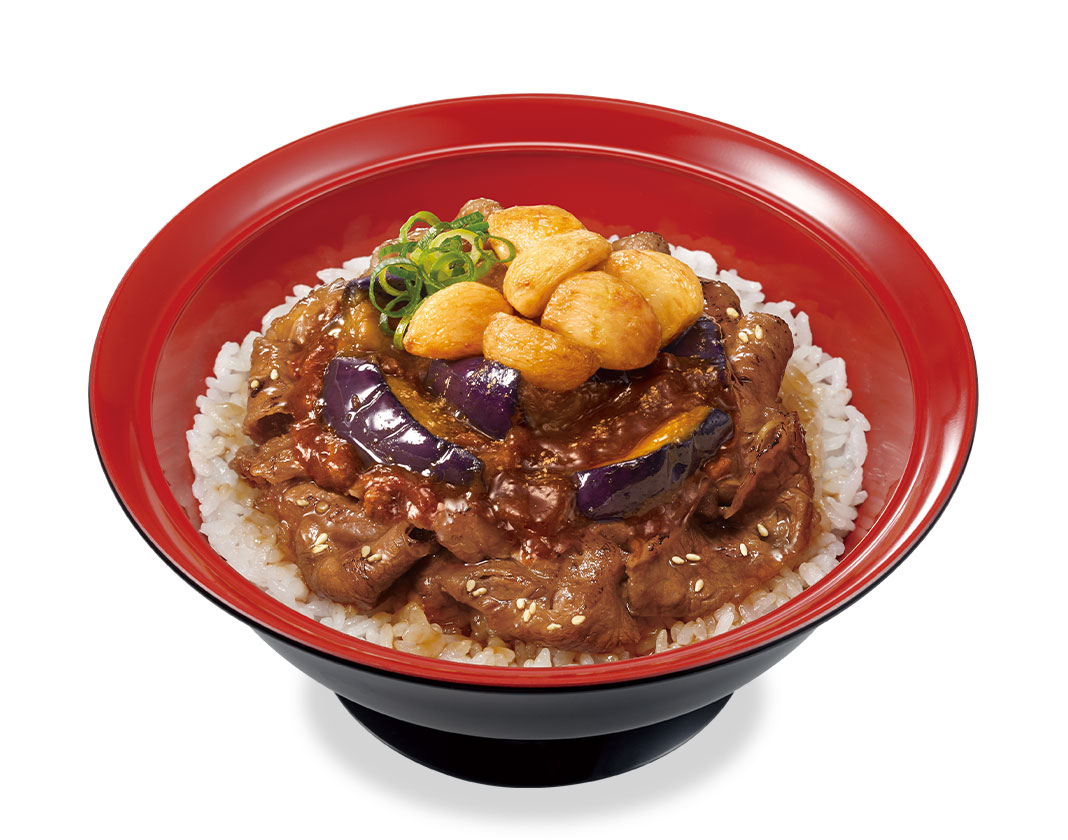 にんにく<br>スパイシー麻婆茄子<br>牛カルビ焼肉丼