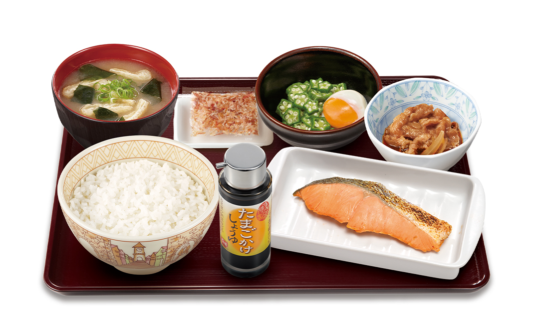 牛焼鮭まぜのっけ朝食