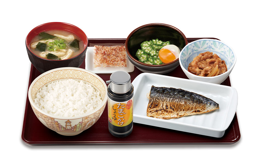 牛塩さばまぜのっけ朝食